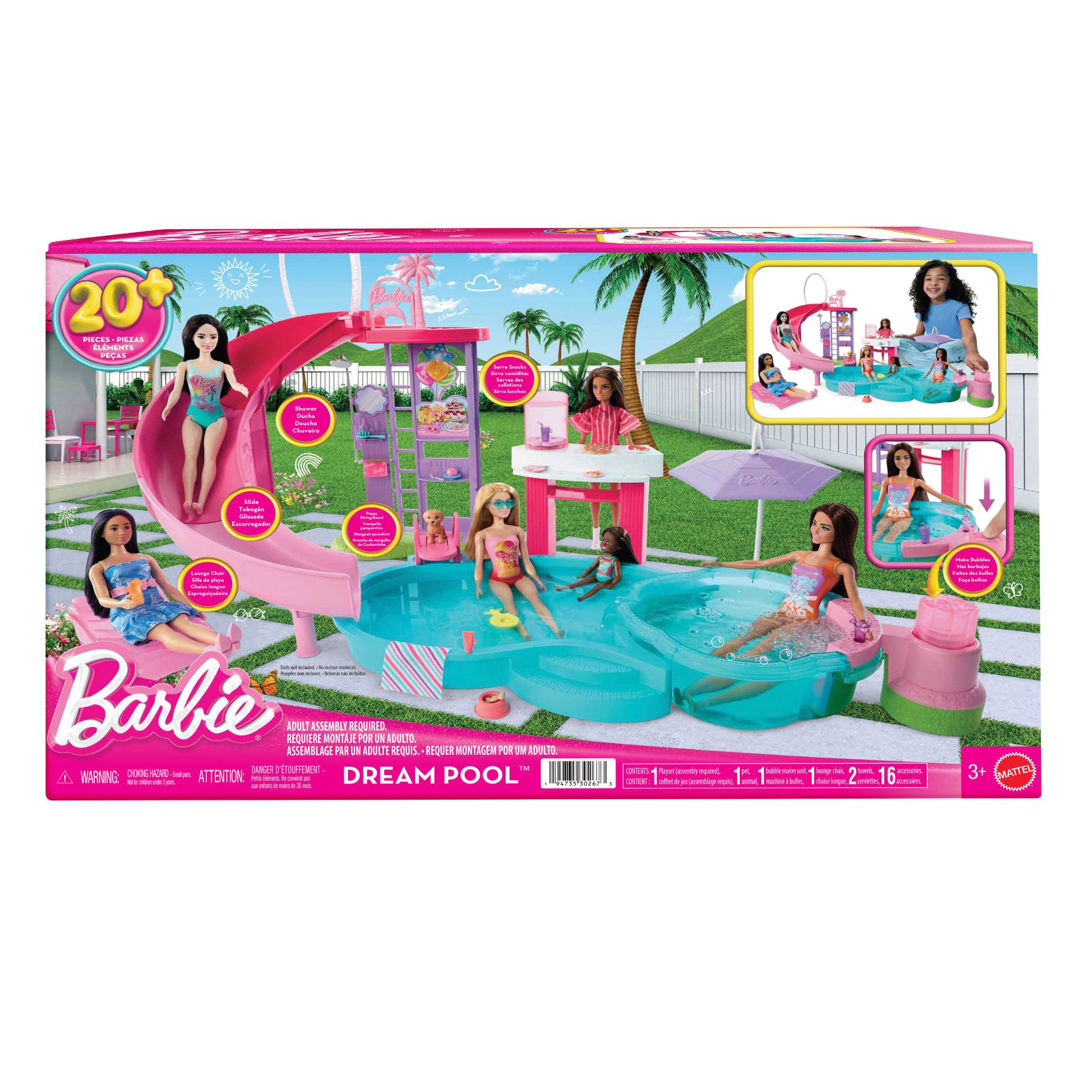 Barbie Dream Pool Droomzwembad speelset met glijbaan en bubbelbad