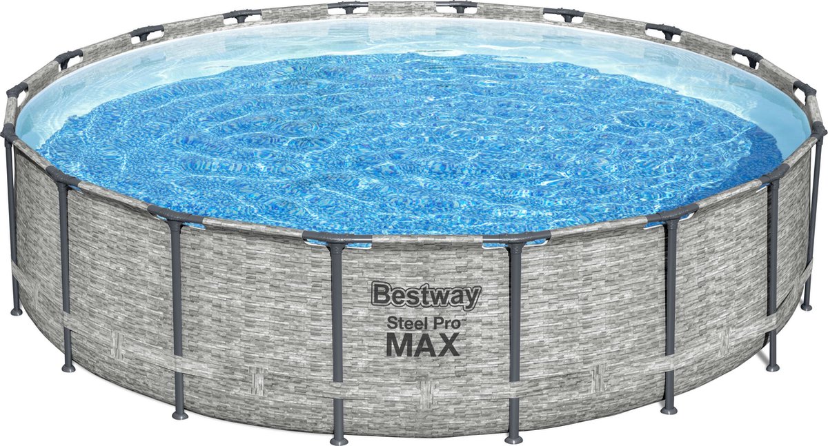 Bestway Power Steel MAX opzetzwembad met filterpomp - rond - steenprint