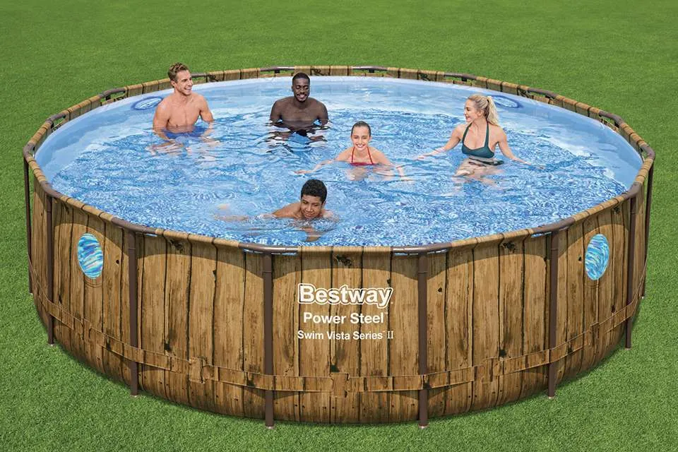 Bestway Power Steel Swim Vista opzetzwembad inclusief filterpomp - 488x122 cm - houtprint - rond