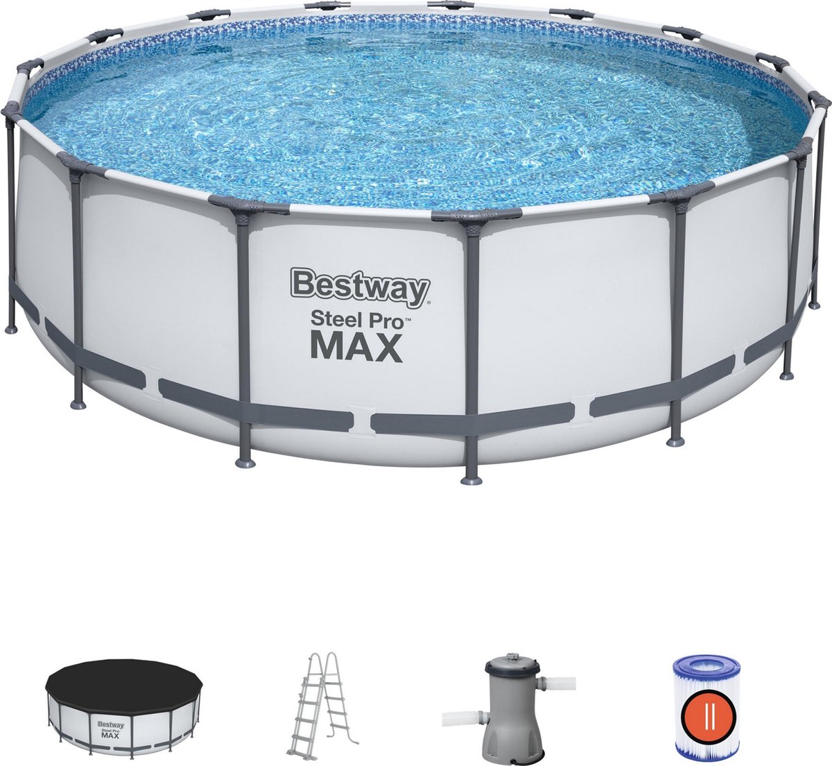 Bestway Steel Pro MAX opzetzwembad rond inclusief filterpomp en accessoires
