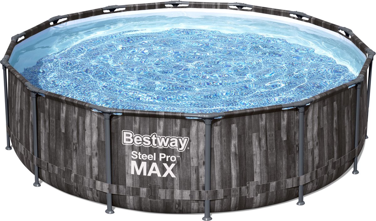 Bestway Steel Pro MAX opzetzwembad rond met filterpomp en accessoires - houtprint