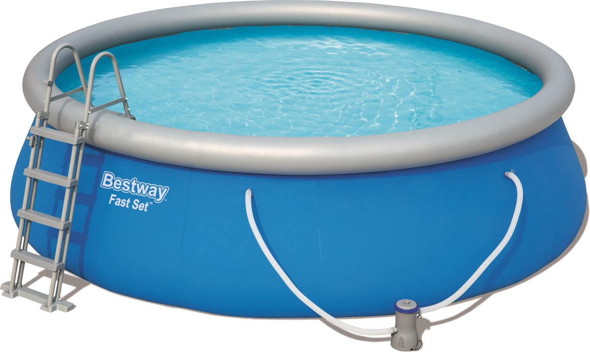 Bestway Fast Set opblaasbaar zwembadset rond inclusief filterpomp en ladder