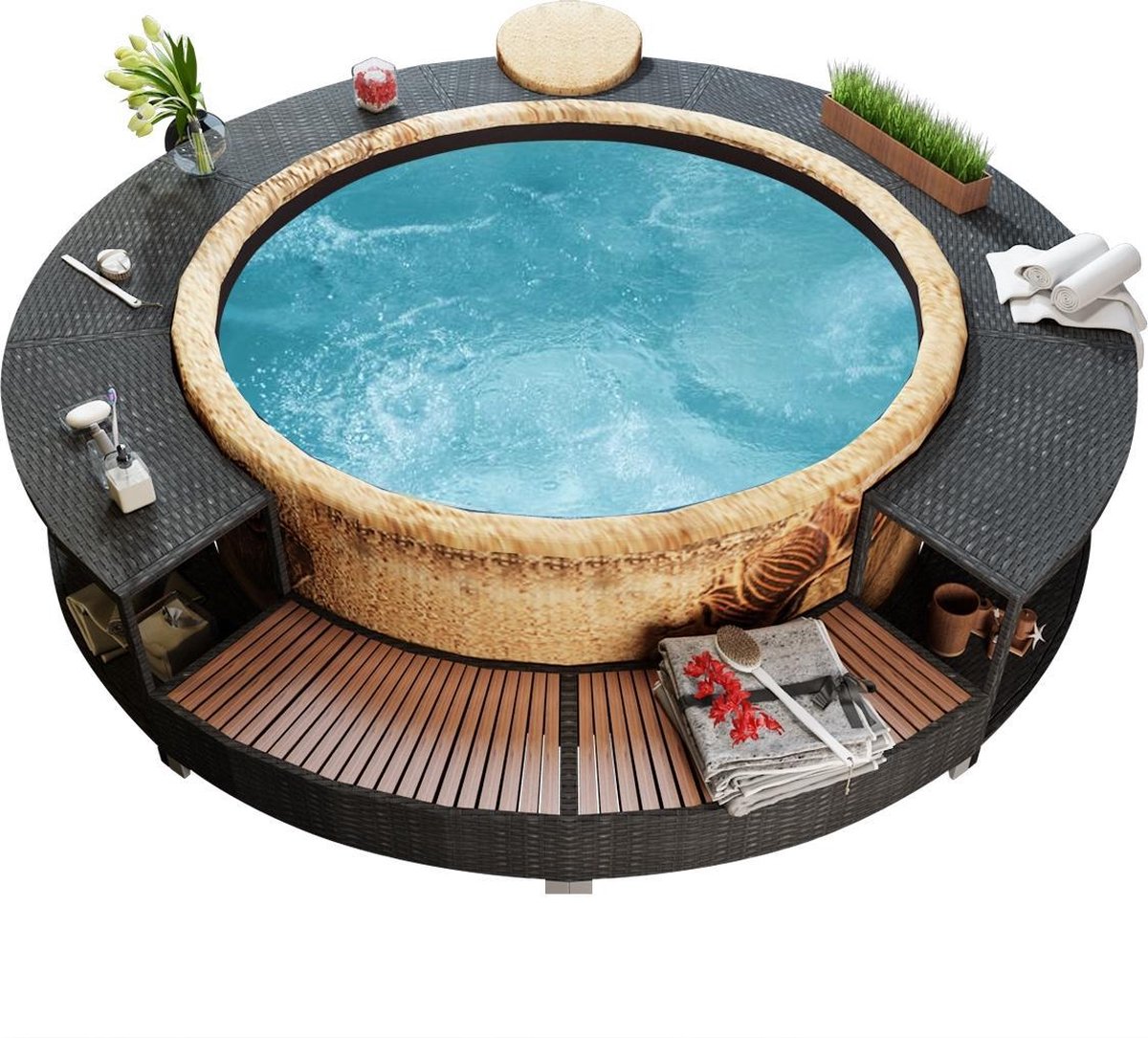 vidaXL Hottub-ombouw poly rattan zwart